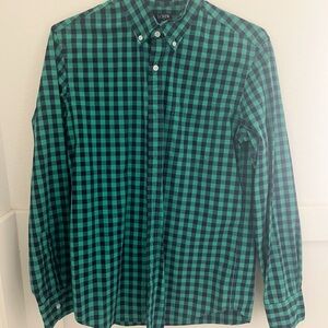 J. Crew Flex Washed Green/Blue Buffalo Check Men's Shirt size Medium